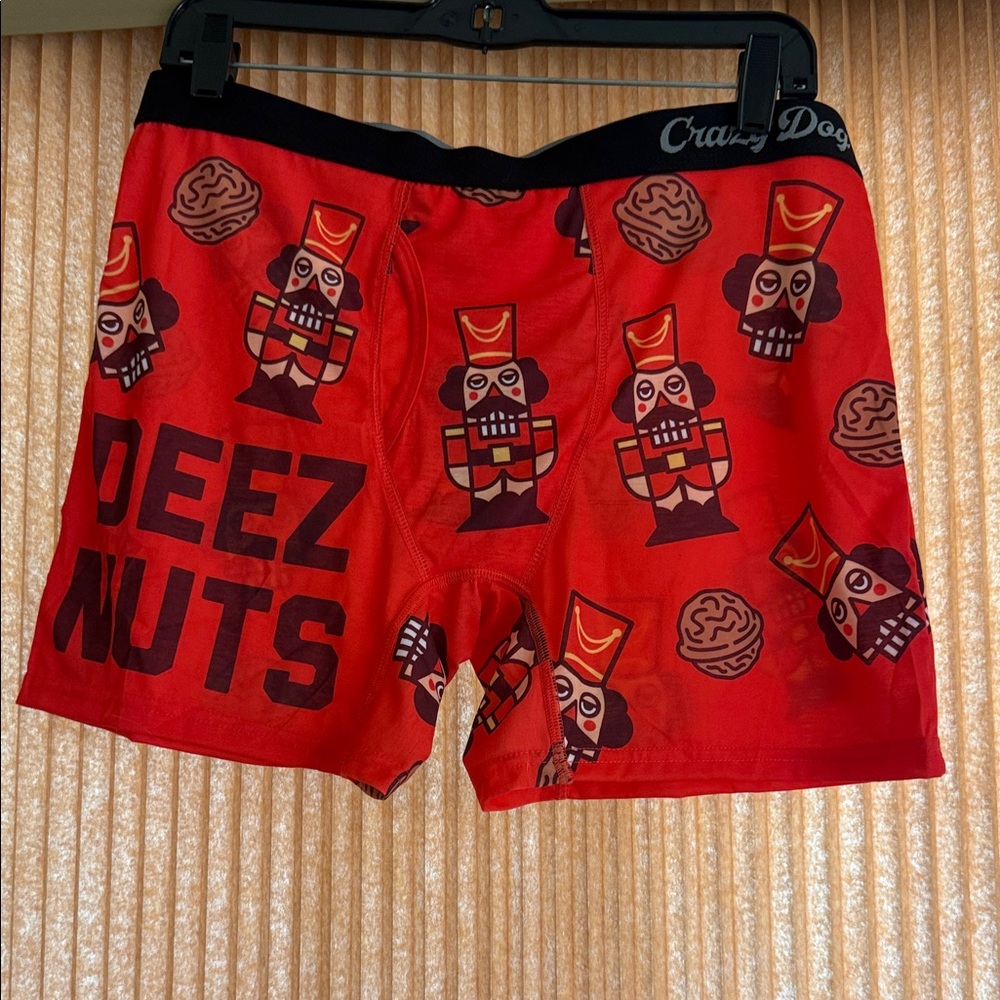 Crazy Dog Red Graphic Boxer Briefs - 'Deez Nuts' Nutcracker Print NWOT